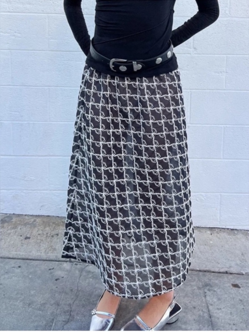 Lisa Says Gah Black Maxi Skirt with White Knot Pattern